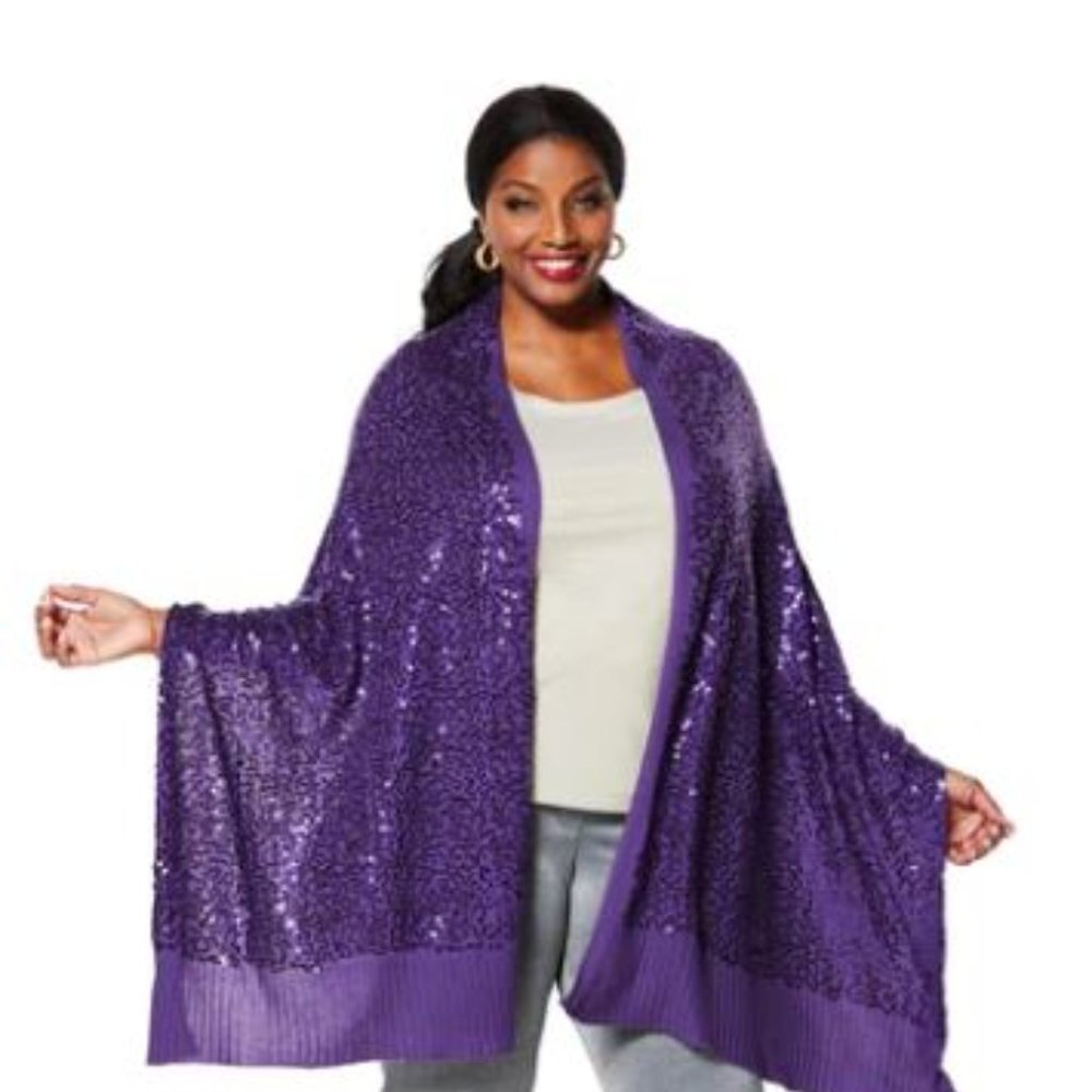 NEW IMAN purple sequin and purple solid wrap/shawls (2 pieces)